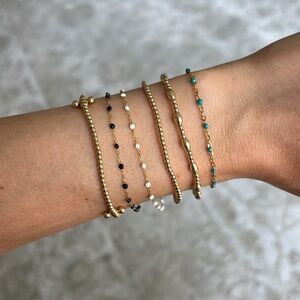 Dainty gold and turquoise beaded look adjustable bracelet delicate jeweled chain